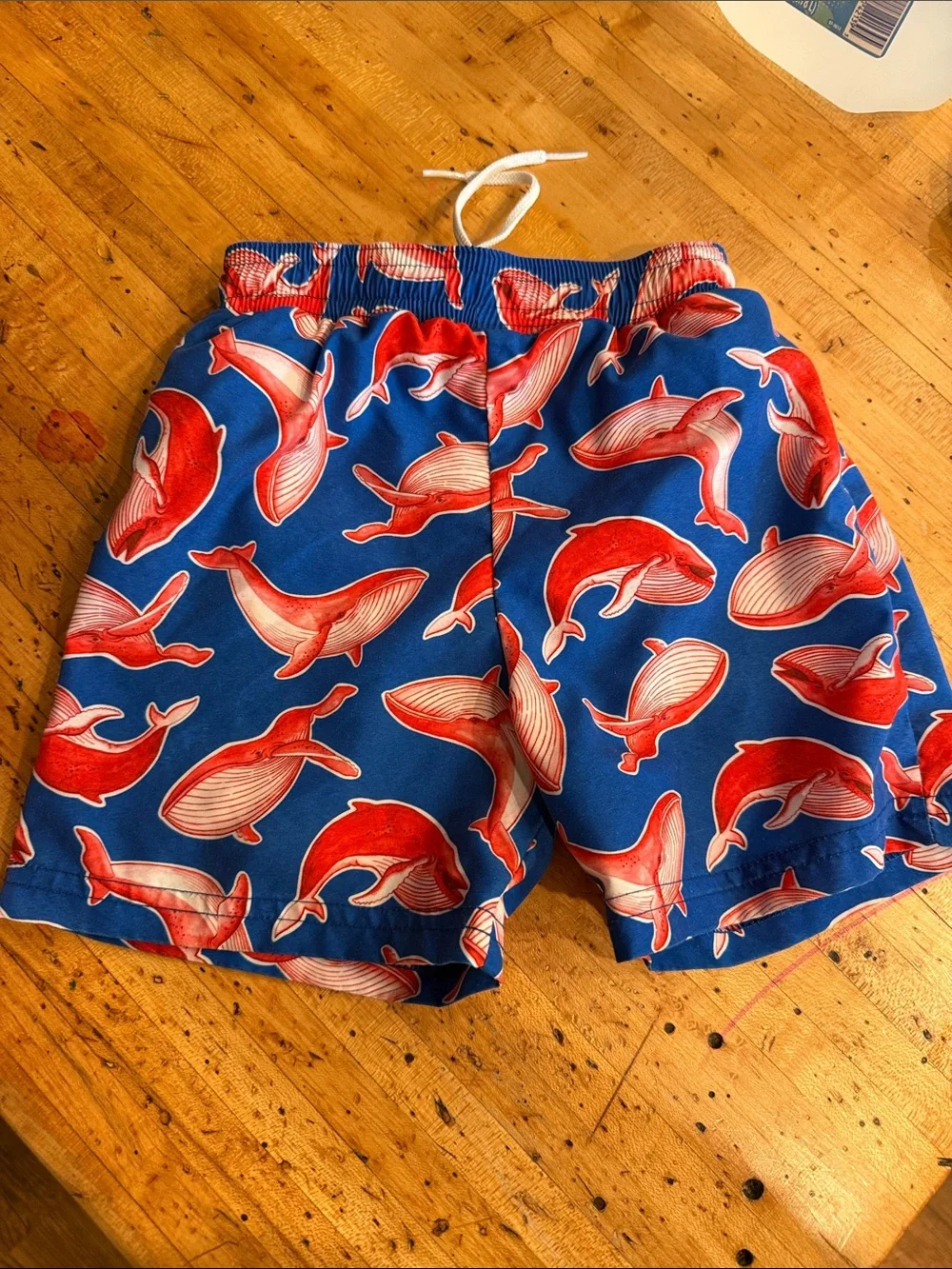 Florence Eiseman Blue Swim Shorts Red Whale small pull but not noticeable